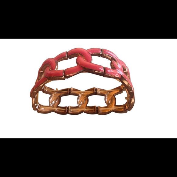 Pink fuchsia chain link Gold Tone Stretch Bracelet Fashion Jewelry Statement O/S - Picture 4 of 4